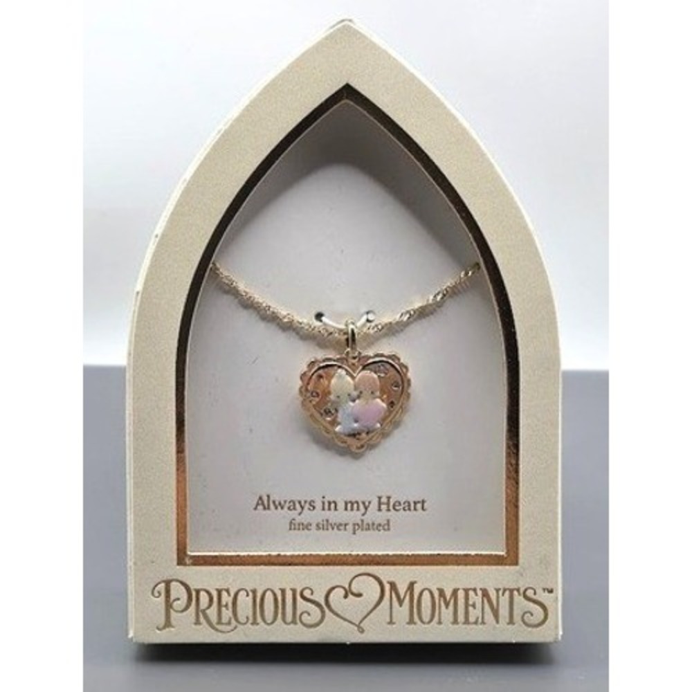 Precious Moments Necklace Two Girls Friends Heart Fine Silver Plated NIB